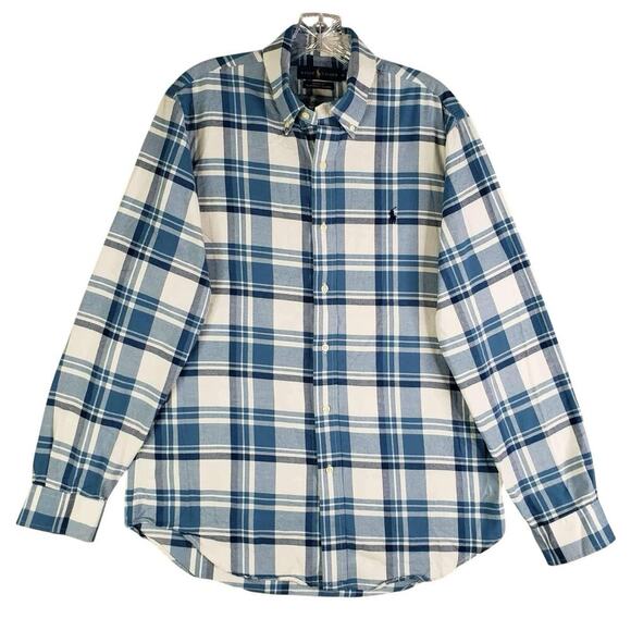 Polo Ralph Lauren Shirt Mens Medium M Oxford Plaid Button Down LS Blue Flannel - Picture 2 of 11
